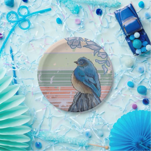 Blauer Vogel am Zaun Pappteller (Party)