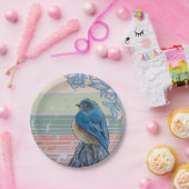 Blauer Vogel am Zaun Pappteller (Party)