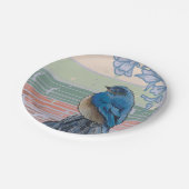 Blauer Vogel am Zaun Pappteller (Schrägansicht)