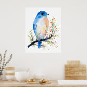 Blauer Vogel auf der Zweigstelle Berry Poster (Küche)