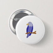 Blauer Vogel auf einem Ast Button (Vorne & Hinten)