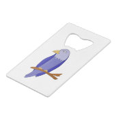 Blauer Vogel auf einem Ast Geldbeutel Flaschenöffner (Vorderseite Schrägansicht)