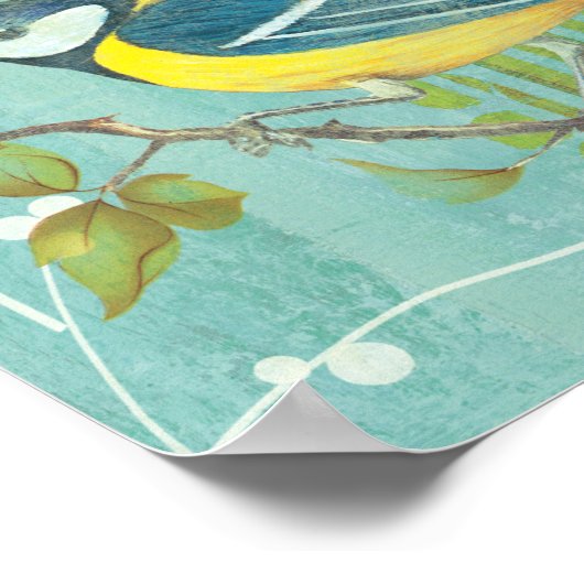 Blauer Vogel auf einem Baum Poster (Ecke)