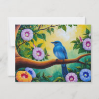 Blauer Vogel auf einem Baumzweig, Morning Glory Bl