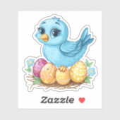 Blauer Vogel auf einem Nest mit Ostereiern Aufkleber (Blatt)