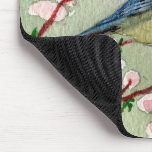 Blauer Vogel auf Kirschblossom Mousepad (Ecke)