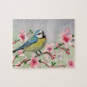 Blauer Vogel auf Kirschblossom Puzzle