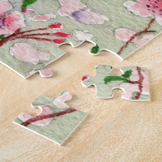 Blauer Vogel auf Kirschblossom Puzzle (Seite)