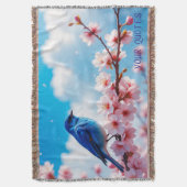 Blauer Vogel auf Kirschblütenzweig Decke (Vorderseite Vertikal)