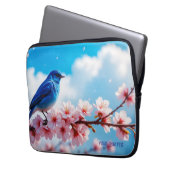 Blauer Vogel auf Kirschblütenzweig Laptopschutzhülle (Vorderseite Links)