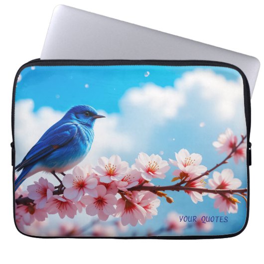 Blauer Vogel auf Kirschblütenzweig Laptopschutzhülle (Vorderseite)