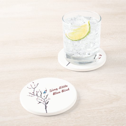 Blauer Vogel-Baum Sandstein Untersetzer (Seite)