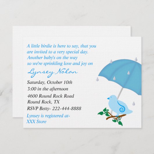 Blauer Vogel besprühen Duschen-Einladung Einladung (Vorne/Hinten)