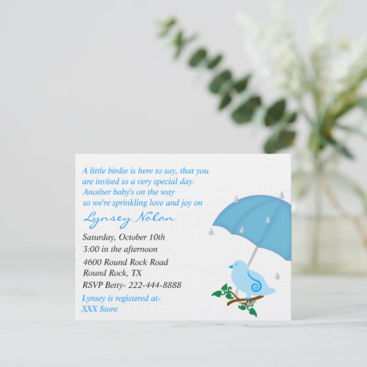 Blauer Vogel besprühen Duschen-Einladung Einladung (Stehend Vorderseite)