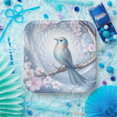 Blauer Vogel Blumen Papier Teller (Party)