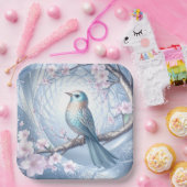 Blauer Vogel Blumen Papier Teller (Party)