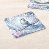 Blauer Vogel Blumen-Papiersetzer Rechteckiger Pappuntersetzer (angewinkelt)