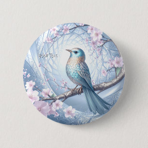 Blauer Vogel-Blumenknopf Button