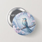 Blauer Vogel-Blumenknopf Button (Vorne & Hinten)