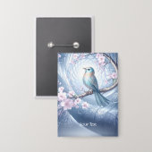 Blauer Vogel-Blumenknopf Button (Vorderseite/Rückseite)