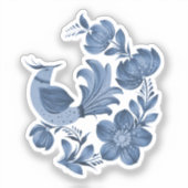 Blauer Vogel-Blumenkunst-Aufkleber Aufkleber (Vorderseite)