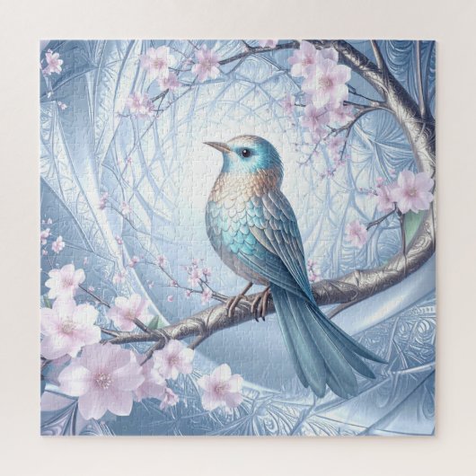 Blauer Vogel Blumenpuzzle Puzzle (Vertikal)