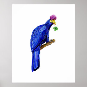 Blauer Vogel – Botanische Wasserfarben-Fantasie-Ku Poster