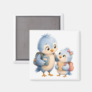 Blauer Vogel Bruder Schwester Quadrat Magnet