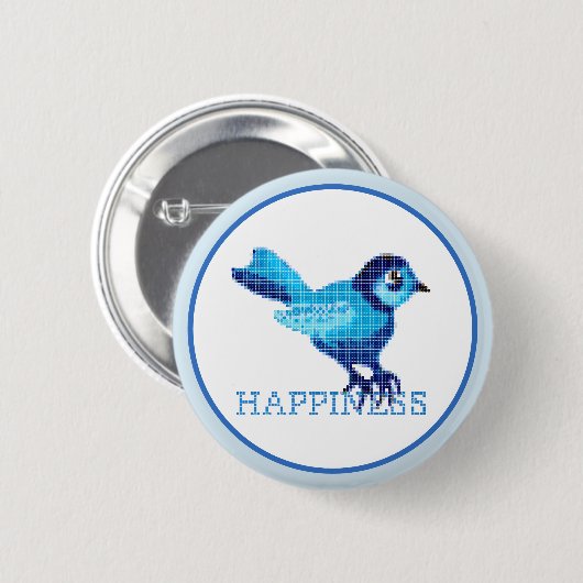 Blauer Vogel des Glücks Button (Vorne & Hinten)