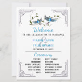 Blauer Vogel des Glücks Hochzeitsprogramm Einladung (Vorderseite)