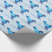 Blauer Vogel des Glücks Kreuzstich Punkte Geschenkpapier (Ecke)