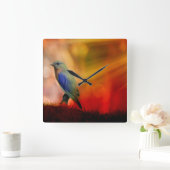 Blauer Vogel des Glücks Quadratische Wanduhr (Zuhause)