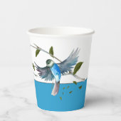 Blauer Vogel des Glückspopups Cup Pappbecher (Rückseite)