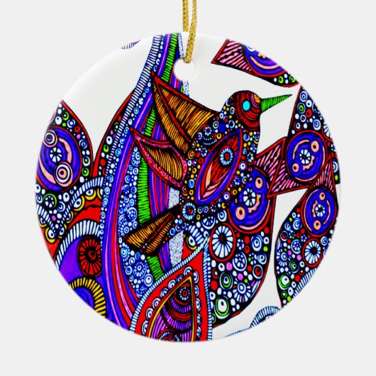 Blauer Vogel des Paradieses Weißer Ornament (Vorne)