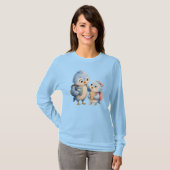 Blauer Vogel-Duo-Langarm-Oberteil T-Shirt (Vorne ganz)