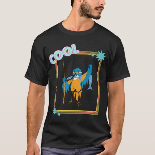 Blauer Vogel fängt Fische. T-Shirt (Vorderseite)