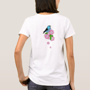 Blauer Vogel, Federvolk Blume, Vorder- und Rücksei T-Shirt