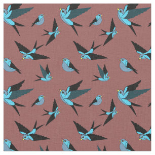 Blauer Vogel fliegen, sitzen, Folkloredruck Stoff