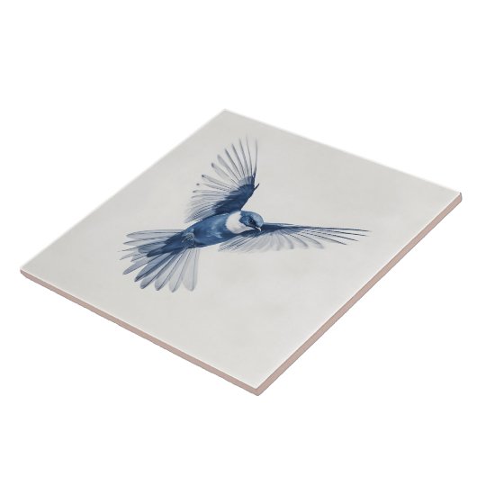 Blauer Vogel - Fliese (Seite)
