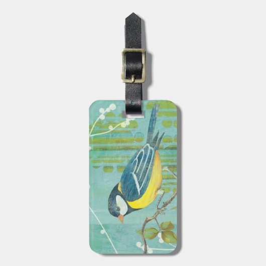 Blauer Vogel gehockt auf einem Baum Gepäckanhänger (Vorderseite vertikal)