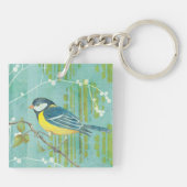 Blauer Vogel gehockt auf einem Baum Schlüsselanhänger (Rückseite)