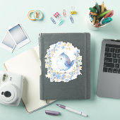 Blauer Vogel im Blumenkranz Aufkleber (iPad Hülle)