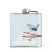 Blauer Vogel im Blüten-Baum Flachmann (Rückseite)