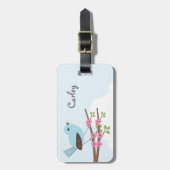 Blauer Vogel im Blüten-Baum Gepäckanhänger (Vorderseite vertikal)