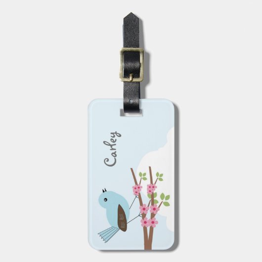 Blauer Vogel im Blüten-Baum Gepäckanhänger (Vorderseite vertikal)