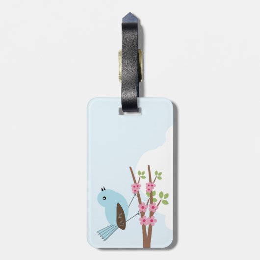 Blauer Vogel im Blüten-Baum Gepäckanhänger (Rückseite vertikal)
