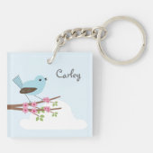 Blauer Vogel im Blüten-Baum Schlüsselanhänger (Rückseite)