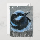 Blauer Vogel im Schnee POSTCARD Postkarte (Vorne/Hinten)