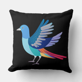 Blauer Vogel im schwarzen Hintergrund Kissen
