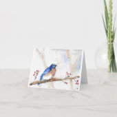 Blauer Vogel im Winter, Druck von Aquarellmalerei (Vorderseite)